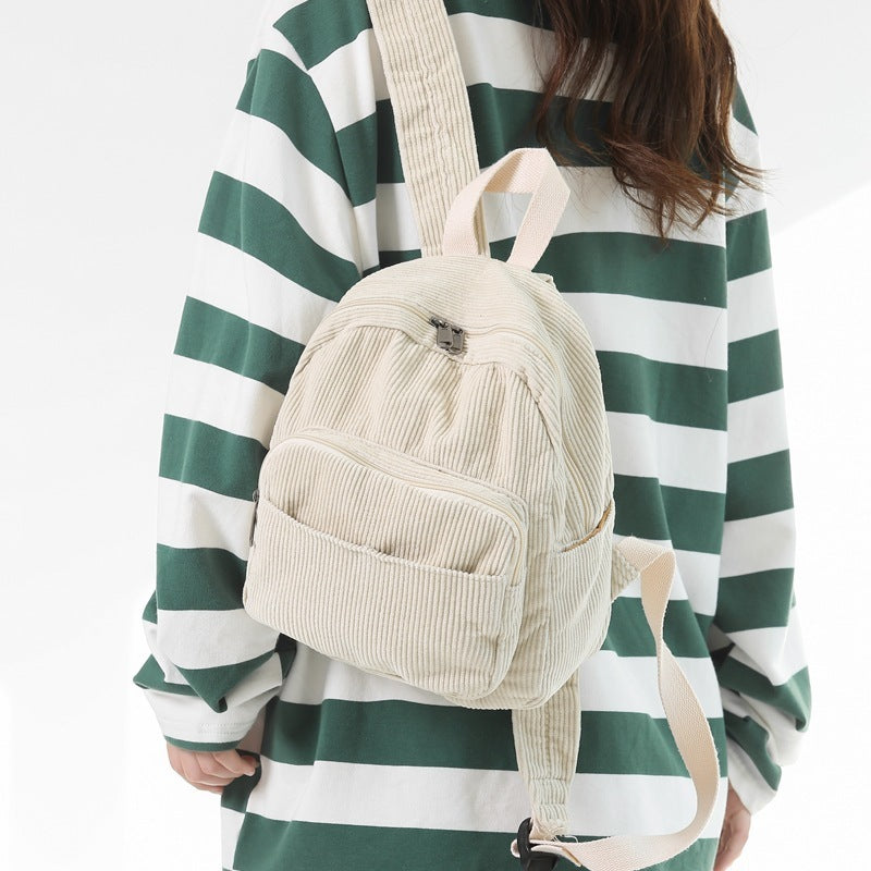Corduroy Solid Color Schoolbag Women's Backpack Small Backpack Women