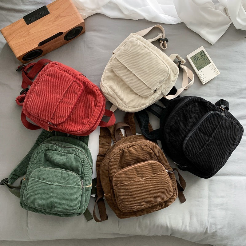 Corduroy Solid Color Schoolbag Women's Backpack Small Backpack Women
