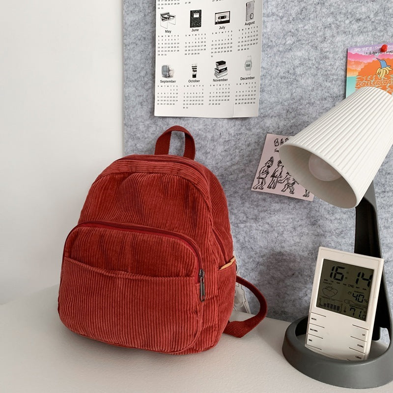 Corduroy Solid Color Schoolbag Women's Backpack Small Backpack Women