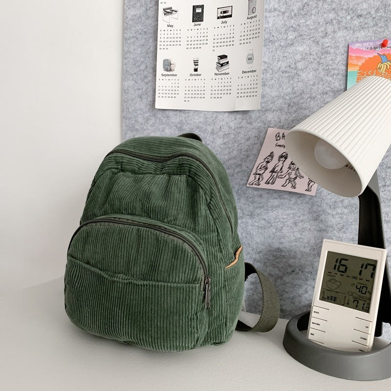 Corduroy Solid Color Schoolbag Women's Backpack Small Backpack Women