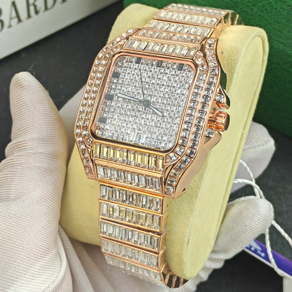 Leisure Versatile Hip Hop Men's Diamond-embedded Watch