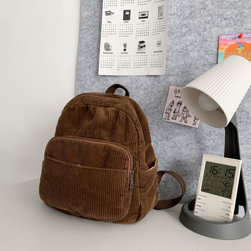 Corduroy Solid Color Schoolbag Women's Backpack Small Backpack Women