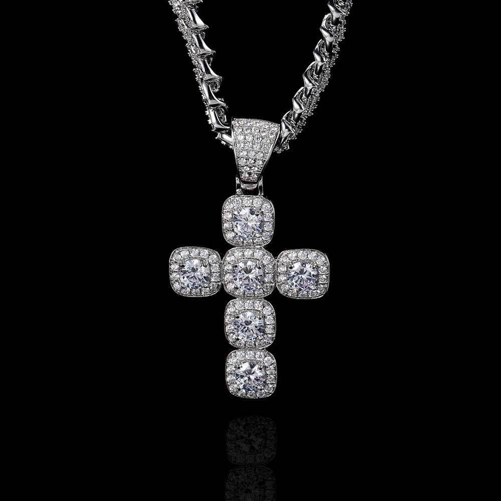 New Hip Hop Ear Accessories Rock Sugar Zircon Cross Pendant Vintage Personalized Hip Hop Necklace Hiphop