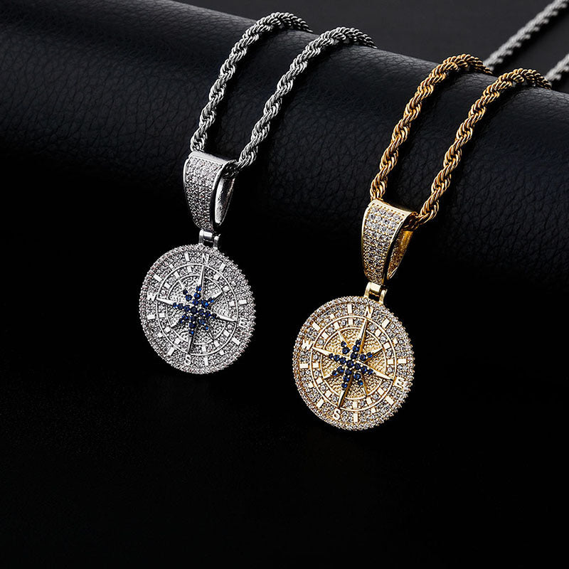 Compass Pendant Full Zircon Hip Hop