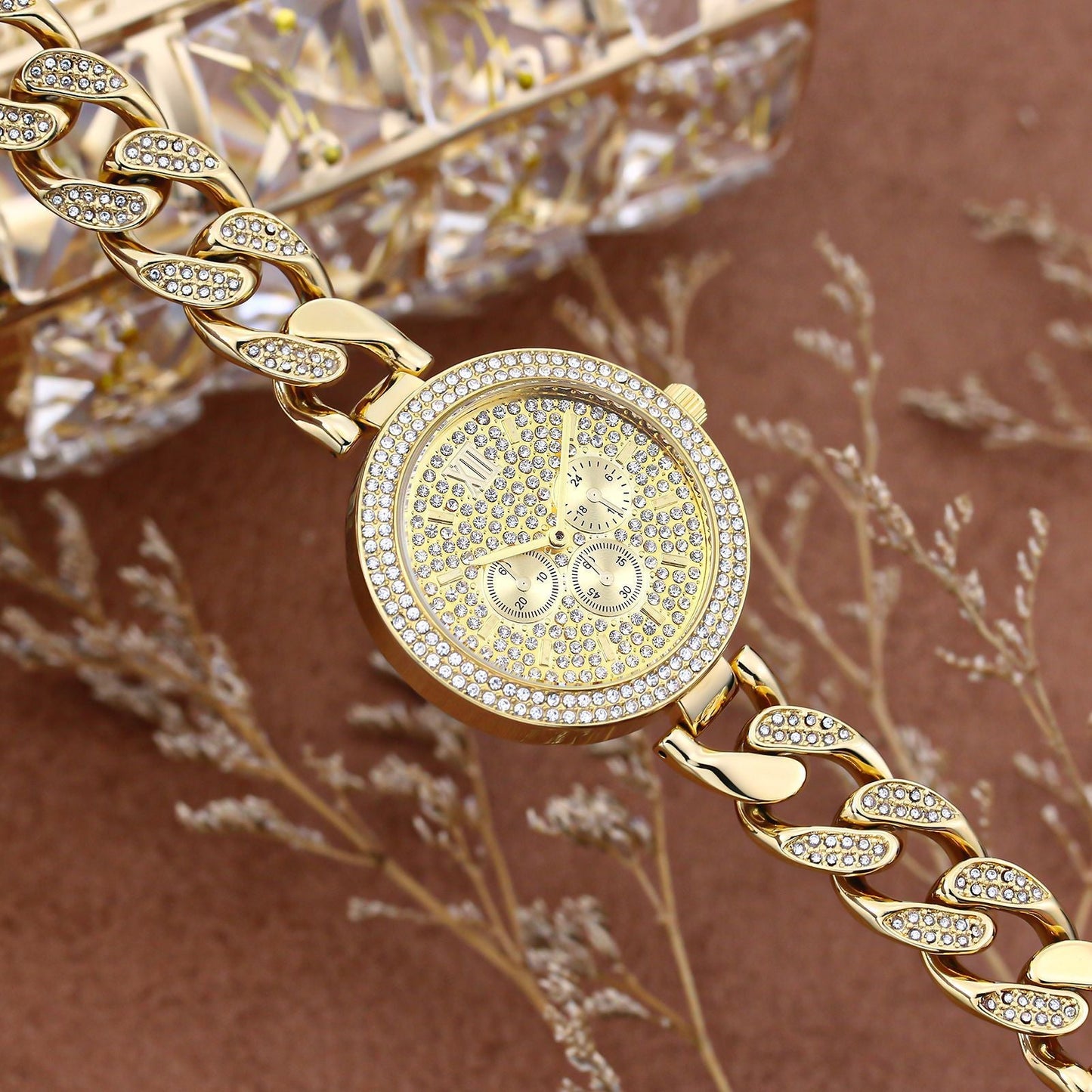 Trendy Diamond Hip Hop Cuban Chain Quartz Watch