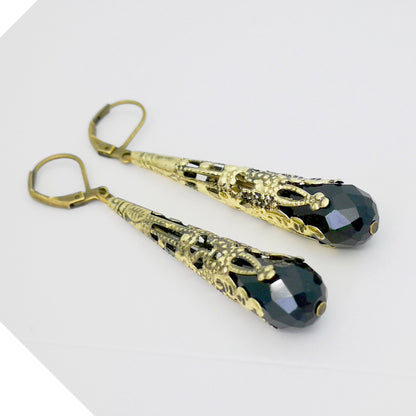 Long Eardrop Jewelry Flower Vintage Luxury Crystal Earrings