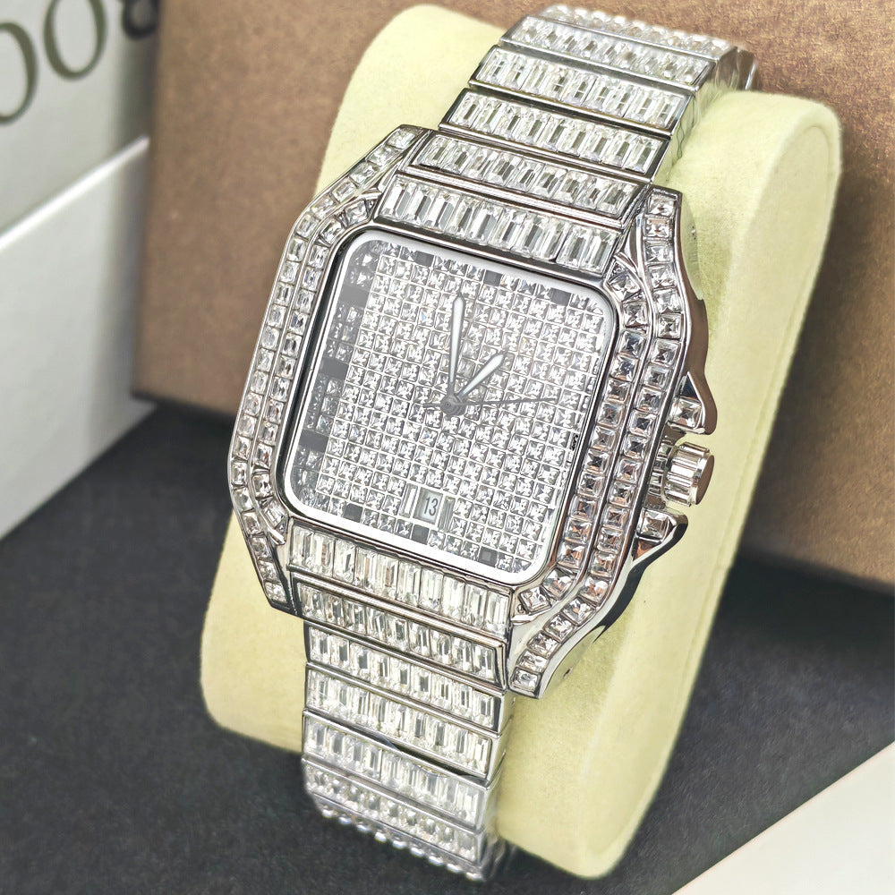 Leisure Versatile Hip Hop Men's Diamond-embedded Watch