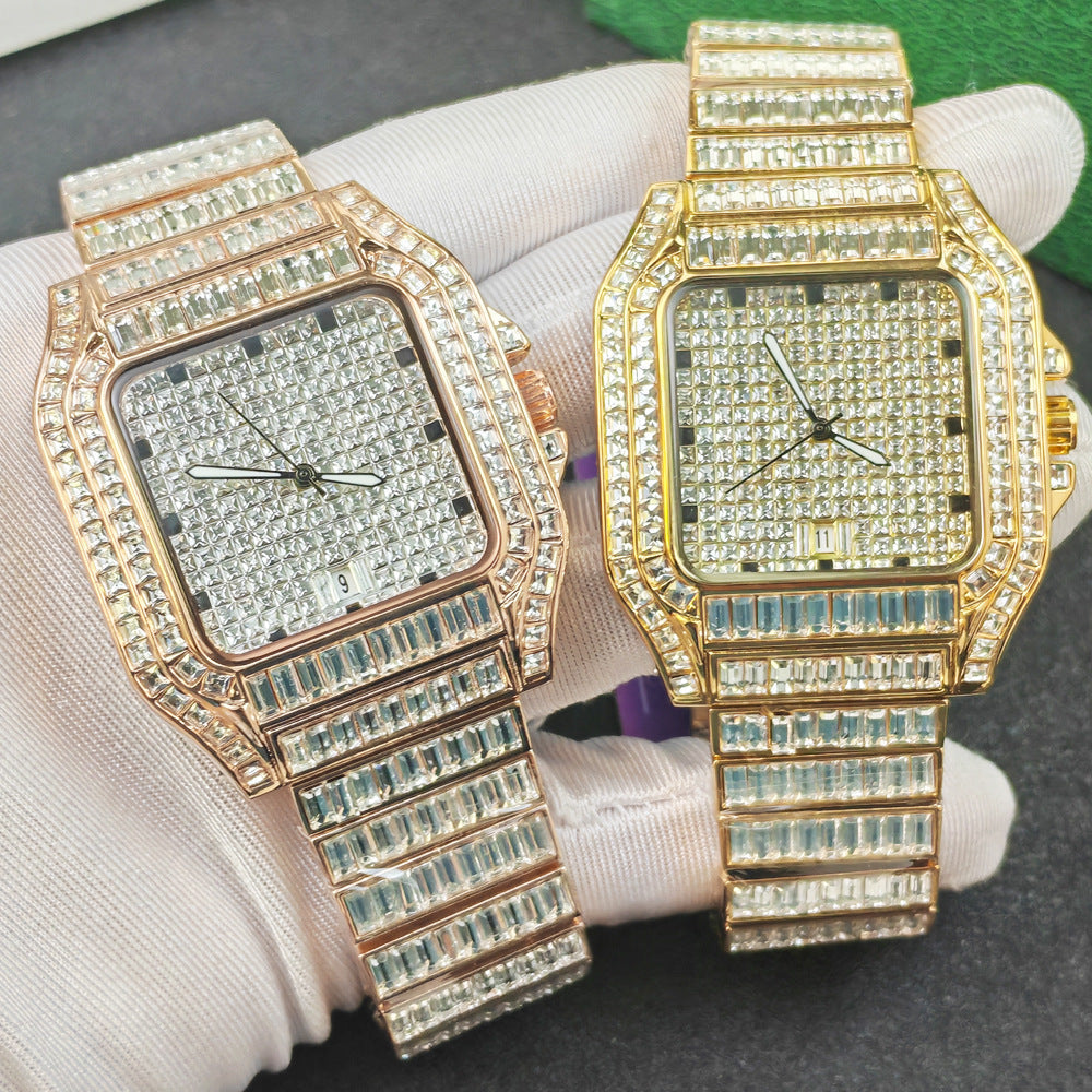 Leisure Versatile Hip Hop Men's Diamond-embedded Watch