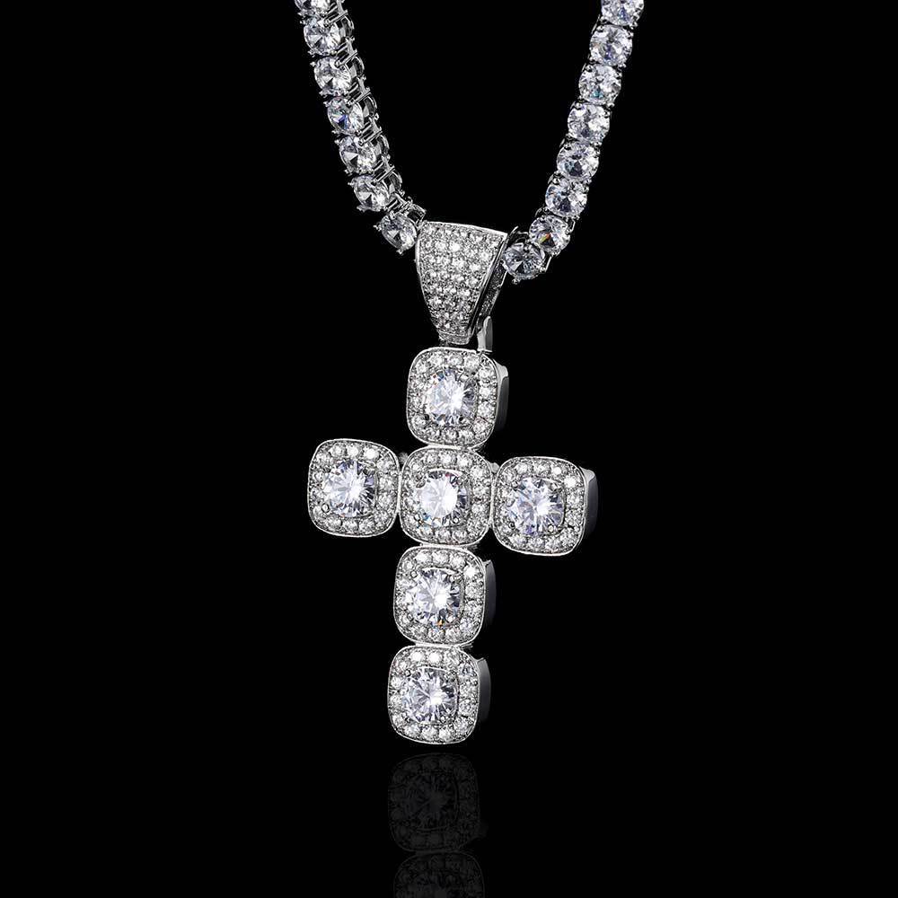 New Hip Hop Ear Accessories Rock Sugar Zircon Cross Pendant Vintage Personalized Hip Hop Necklace Hiphop