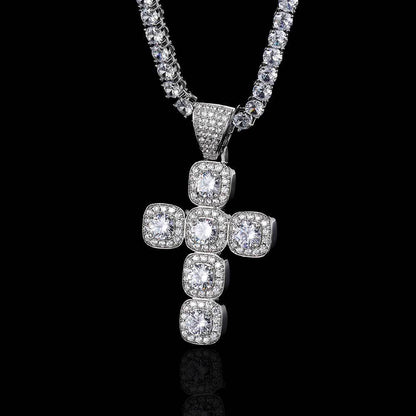 New Hip Hop Ear Accessories Rock Sugar Zircon Cross Pendant Vintage Personalized Hip Hop Necklace Hiphop