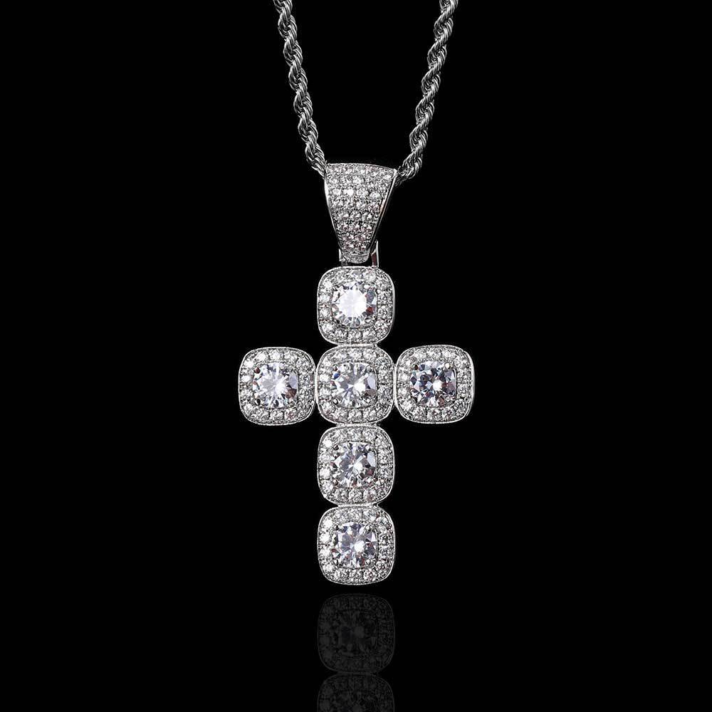 New Hip Hop Ear Accessories Rock Sugar Zircon Cross Pendant Vintage Personalized Hip Hop Necklace Hiphop