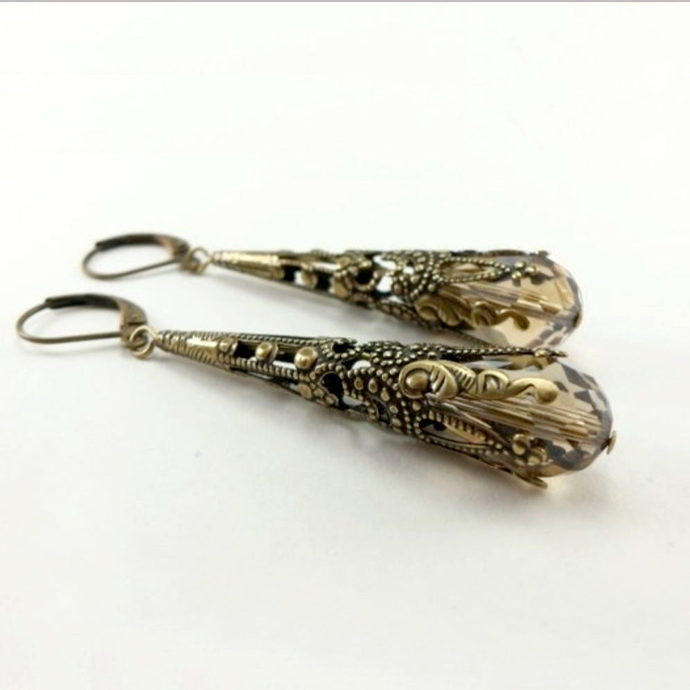 Long Eardrop Jewelry Flower Vintage Luxury Crystal Earrings