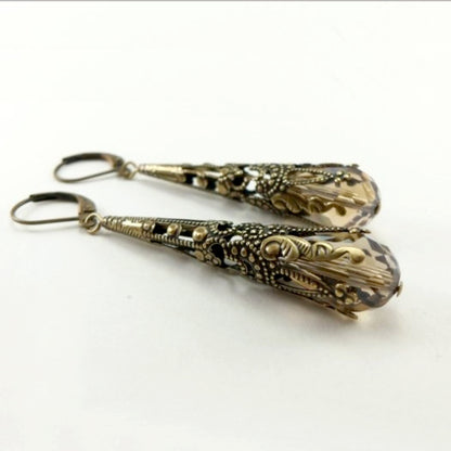 Long Eardrop Jewelry Flower Vintage Luxury Crystal Earrings