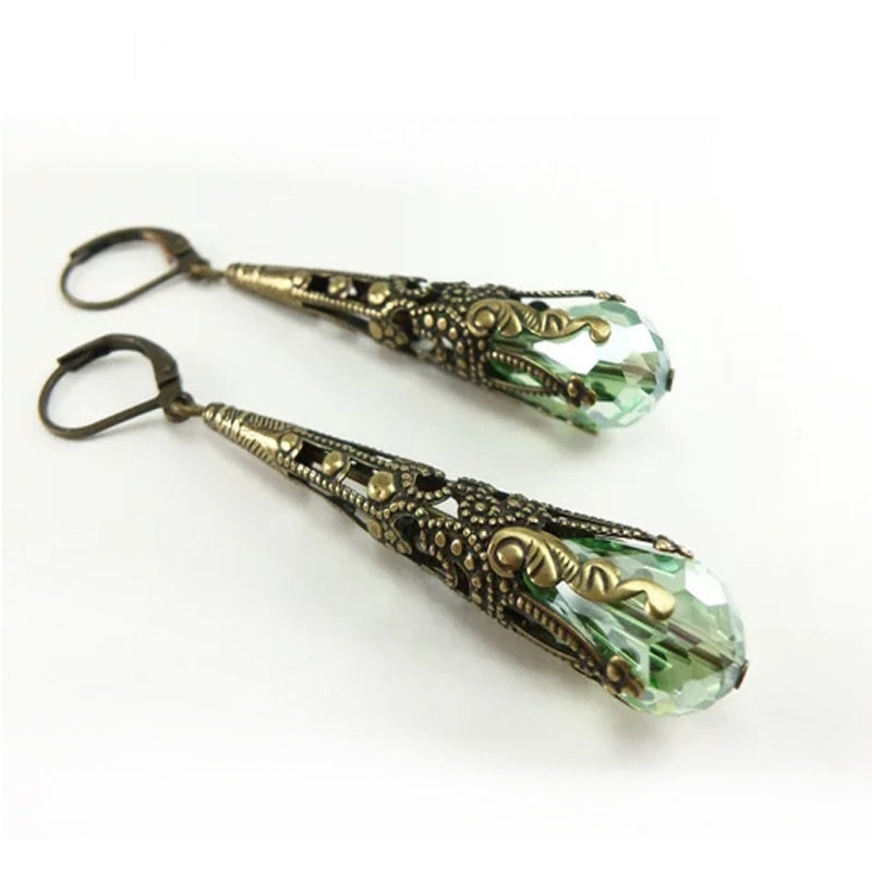 Long Eardrop Jewelry Flower Vintage Luxury Crystal Earrings