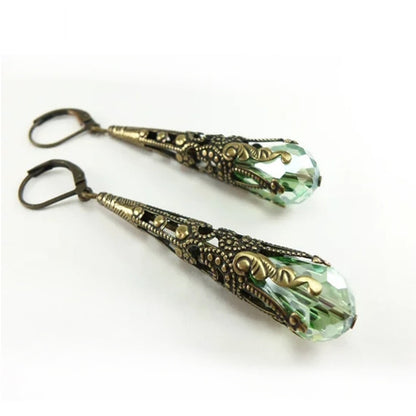 Long Eardrop Jewelry Flower Vintage Luxury Crystal Earrings