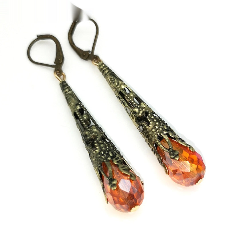 Long Eardrop Jewelry Flower Vintage Luxury Crystal Earrings