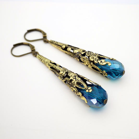 Long Eardrop Jewelry Flower Vintage Luxury Crystal Earrings